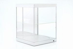 Gablotka z oświetleniem LED i obrotową platformą i lustrem do modeli 2-poziomowa Srebrna Triple9
