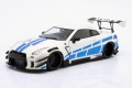 S1805816 Nissan GT-R (R35) LBWK Liberty Walk Body Kit 2.0 2024 White / Blue Stripes Solido 1:18