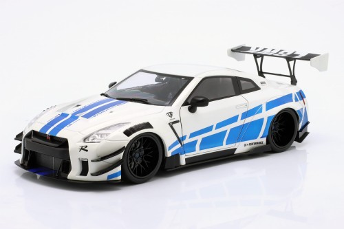 S1805816 Nissan GT-R (R35) LBWK Liberty Walk Body Kit 2.0 2024 White / Blue Stripes Solido 1:18