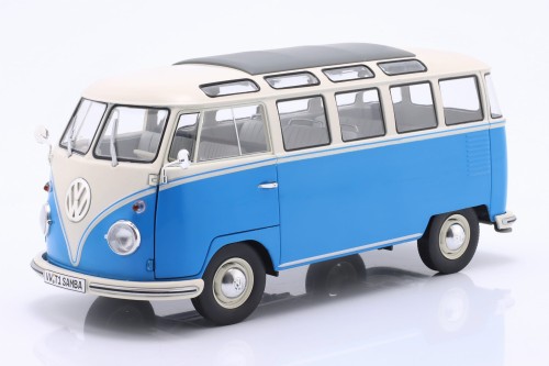S1813401 Volkswagen VW T1 Samba Bus 1962 Blue / White Solido 1:18
