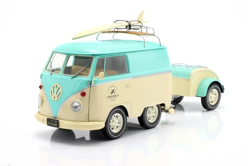 S1810905 Volkswagen VW T1 Cool Combi with Trailer 2024 Mint Green / White Solido 1:18