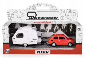 Fiat 126P Maluch + Przyczepa Kempingowa Niewiadów N126 - Czerwony - Daffi 1:43