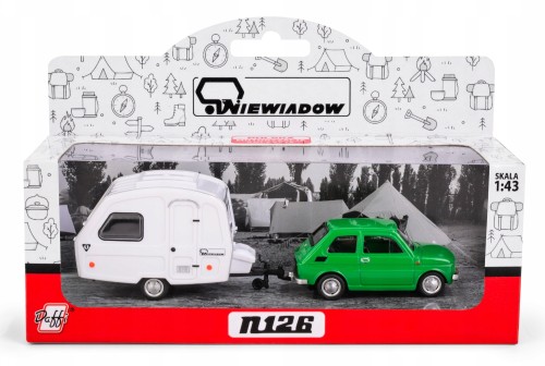 Fiat 126P Maluch + Przyczepa Kempingowa Niewiadów N126 - Zielony - Daffi 1:43 - Kolekcja PRL