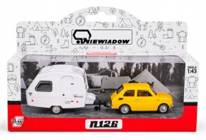 Fiat 126P Maluch + Przyczepa Kempingowa Niewiadów N126 - Żółty - Daffi 1:43