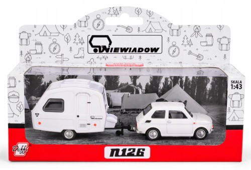 Fiat 126P Maluch + Przyczepa Kempingowa Niewiadów N126 - Biały - Daffi 1:43 - Kolekcja PRL