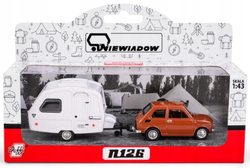 Fiat 126P Maluch + Przyczepa Kempingowa Niewiadów N126 - Brązowy - Daffi 1:43 - Kolekcja PRL