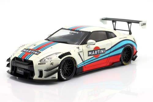 S1805819 Nissan GT-R (R35) LBWK w/ Liberty Walk Body Kit Type 2.0 2024 Martini Livery Solido 1:18