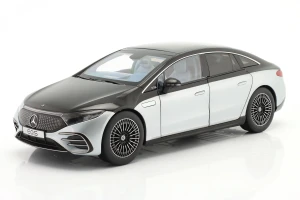 Mercedes-Benz EQS (V297) AMG Line 2022 Obsidian Black / High-Tech Silver (Światła + Oświetlenie) NZG 1:18 - Dealer Edition