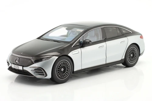 B66960575 Mercedes-Benz EQS (V297) AMG Line 2022 Obsidian Black / High-Tech Silver (Światła + Oświetlenie) NZG 1:18 - Dealer Edition